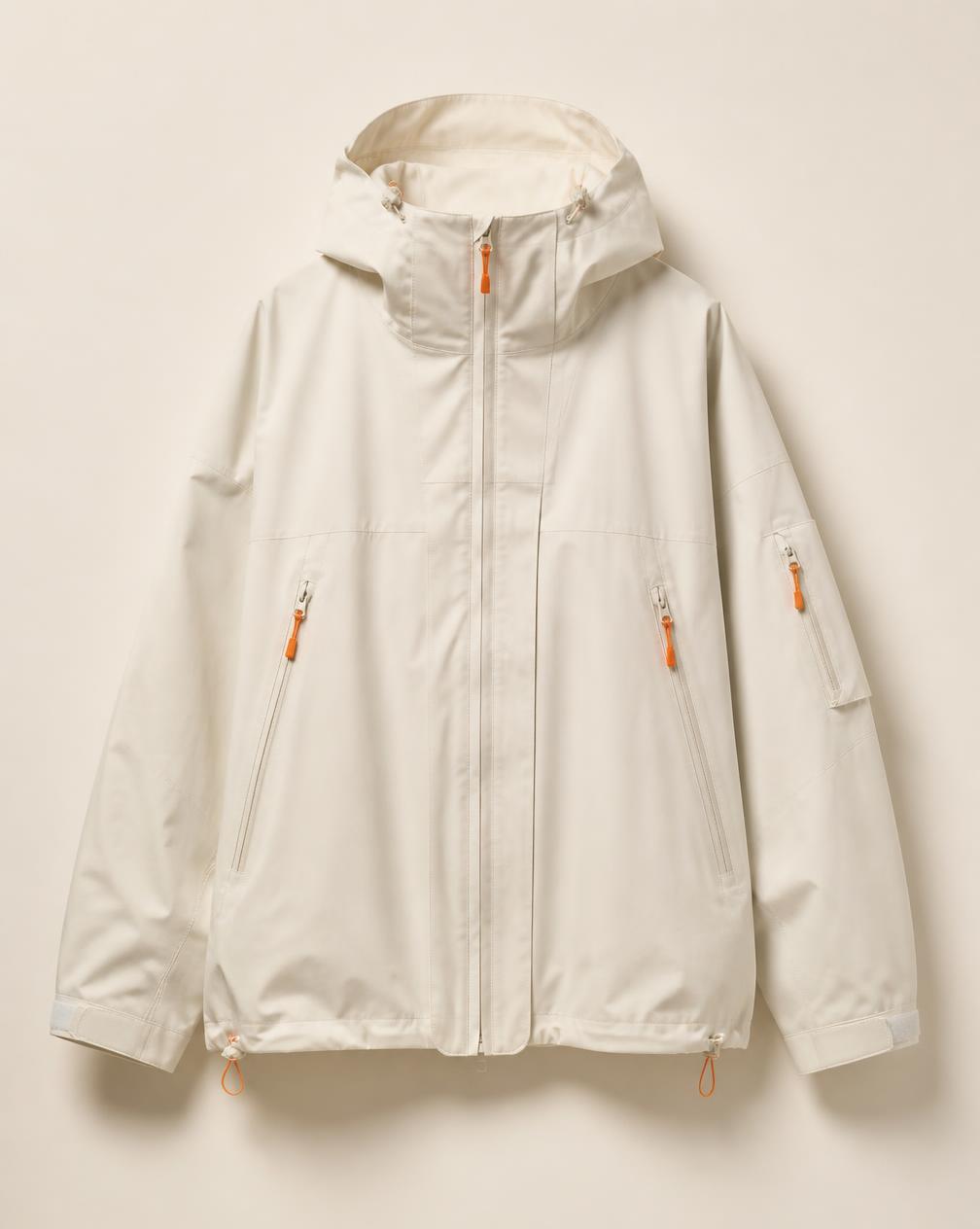 Atlas technical shell in bone with ember zip pulls