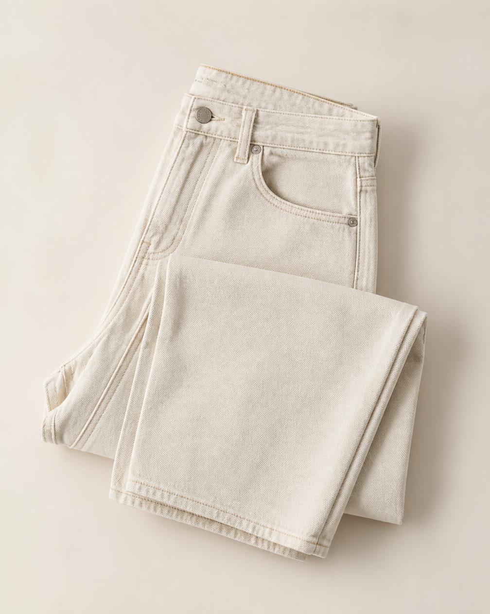 Ecru Wide-Leg Denim